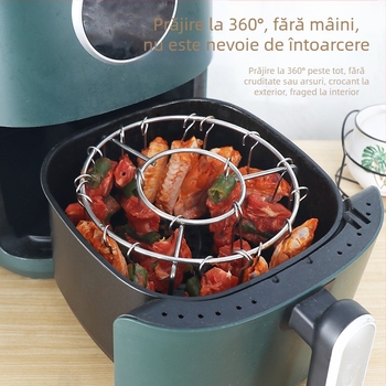 Suport circular din oțel inoxidabil pentru frigărui, pentru air fryer, montat vertical, bucătărie interioară