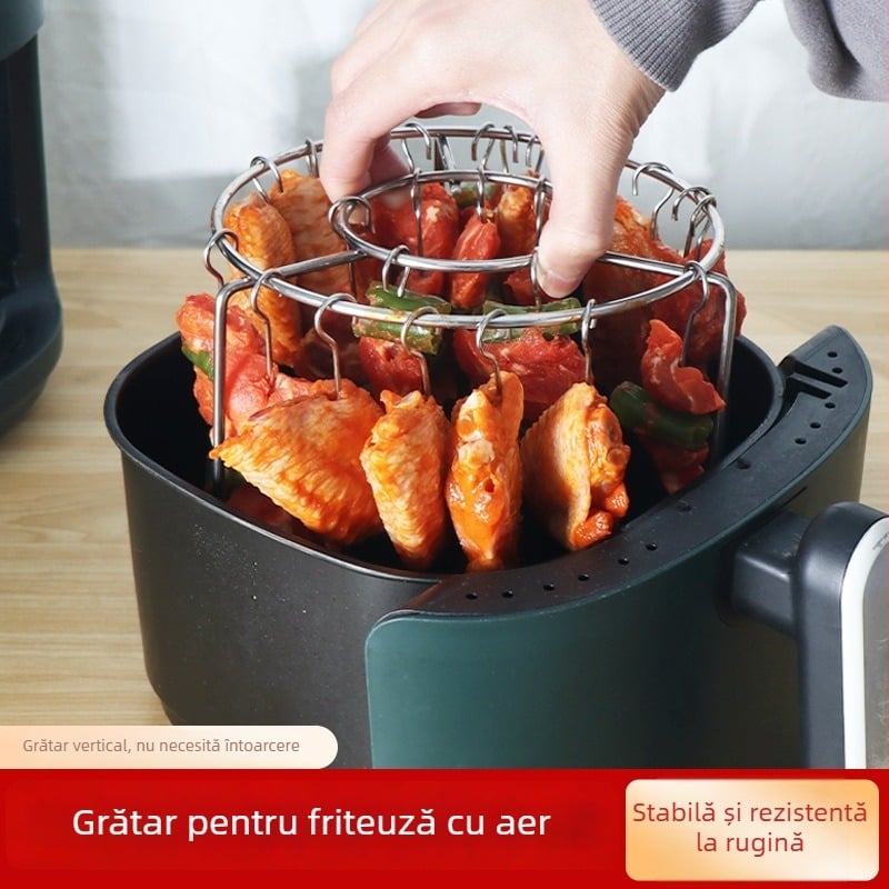 Suport circular din oțel inoxidabil pentru frigărui, pentru air fryer, montat vertical, bucătărie interioară