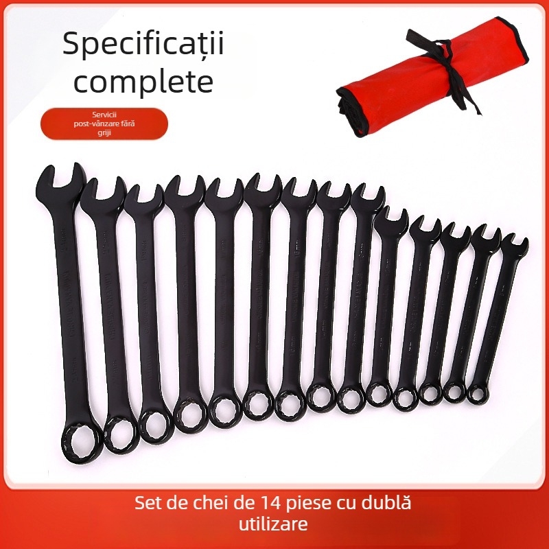 Set de 14 piese: chei cu ratchet, în husă din pânză, din oțel crom-vanadiu