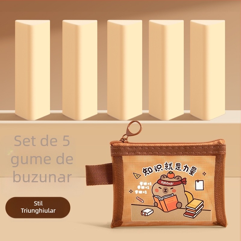 Radieră de buzunar cu capybara pentru elevi din învățământ primar, fără praf, netoxică, formă hexagonală