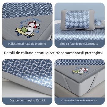 Saltea de pat răcoroasă din ice silk, set de 3 piese, pliabilă și lavabilă, pentru pat în cămin
