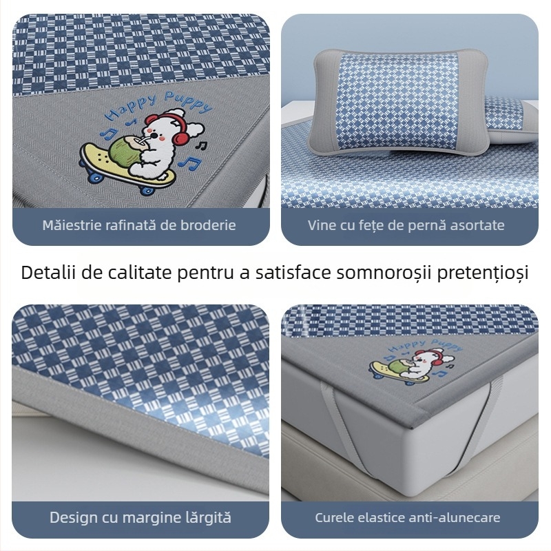Saltea de pat răcoroasă din ice silk, set de 3 piese, pliabilă și lavabilă, pentru pat în cămin