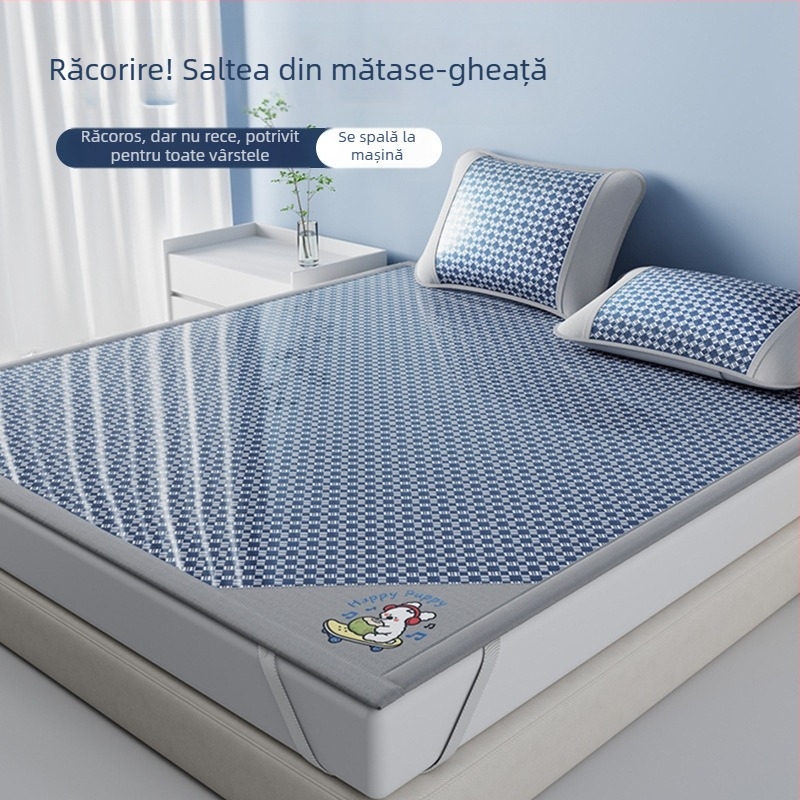 Saltea de pat răcoroasă din ice silk, set de 3 piese, pliabilă și lavabilă, pentru pat în cămin