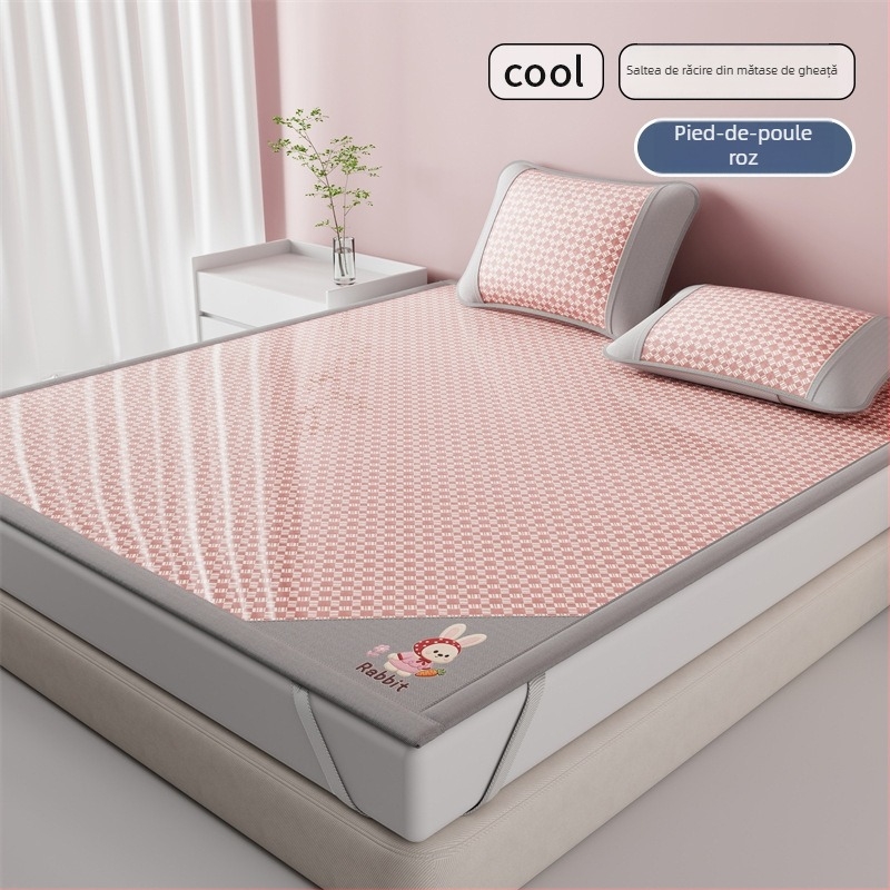 Saltea de pat răcoroasă din ice silk, set de 3 piese, pliabilă și lavabilă, pentru pat în cămin