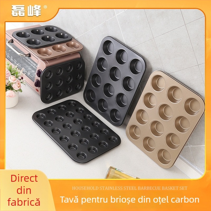 Formă de copt din oțel carbon cu strat antiaderent, construcție îngroșată, multifuncțională, cu 6, 12 și 24 cavități