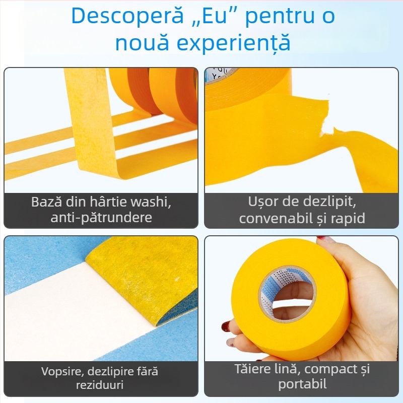 Bandă de mascare din hârtie galbenă pentru vopsire — hârtie de mascare pentru pereți exteriori cu finisaj din piatră, hârtie de separare a culorilor