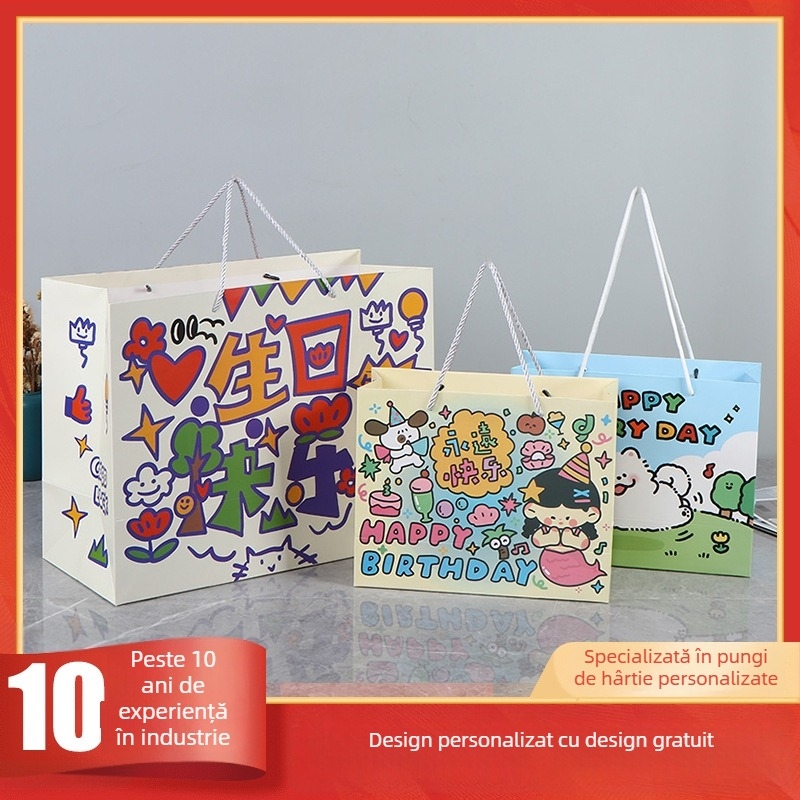 Geantă de cadouri personalizată pentru ziua de naștere, cu design graffiti desen animat, pentru grădiniță