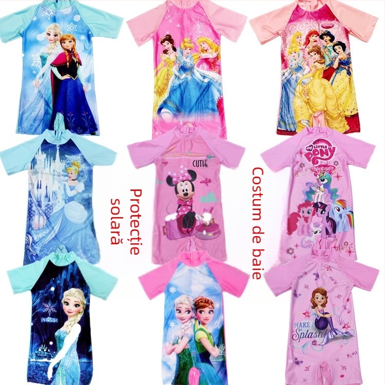Costum de baie pentru copii cu imprimeu desen animat, unisex, set părinte-copil, poliester, 2–14 ani