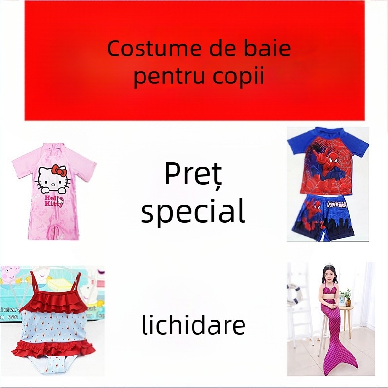 Costum de baie pentru copii cu imprimeu desen animat, unisex, set părinte-copil, poliester, 2–14 ani