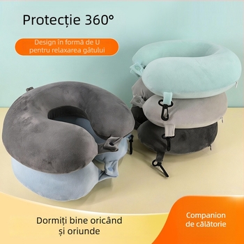 Pernă din spumă cu memorie, formă U, cu carabiner, pentru călătorii, susținere cervicală și odihnă la birou, somn pe o parte