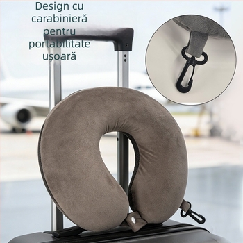 Pernă din spumă cu memorie, formă U, cu carabiner, pentru călătorii, susținere cervicală și odihnă la birou, somn pe o parte