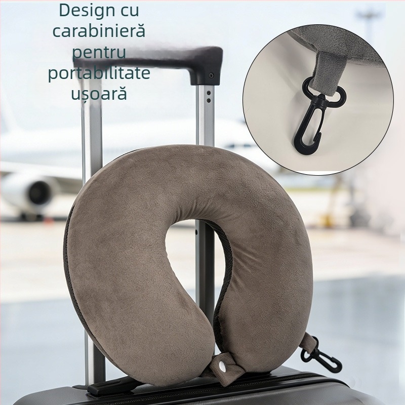 Pernă din spumă cu memorie, formă U, cu carabiner, pentru călătorii, susținere cervicală și odihnă la birou, somn pe o parte