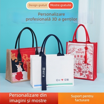 Geantă din pânză cu logo personalizat, pânză laminată de înaltă calitate, geantă la comandă din bumbac gol și geantă cu șnur