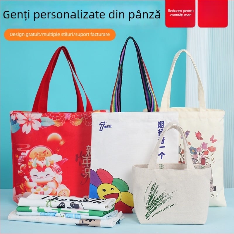 Geantă din pânză cu logo personalizat, pânză laminată de înaltă calitate, geantă la comandă din bumbac gol și geantă cu șnur