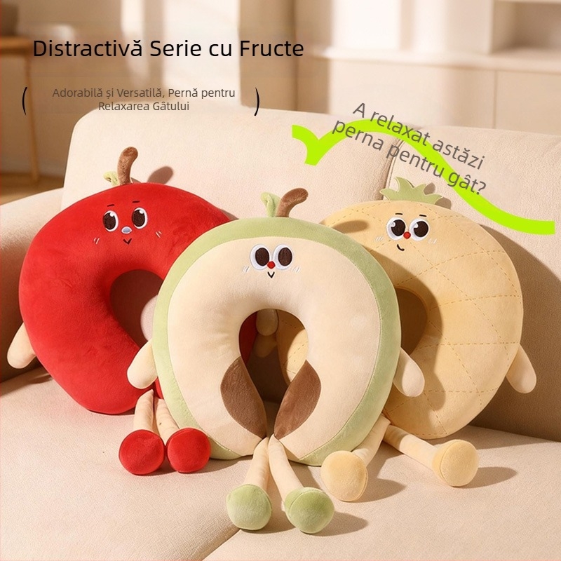 Pernă de gât în formă de U, drăguță, cu umplutură PP, design pentru cupluri, pentru călătorii și birou