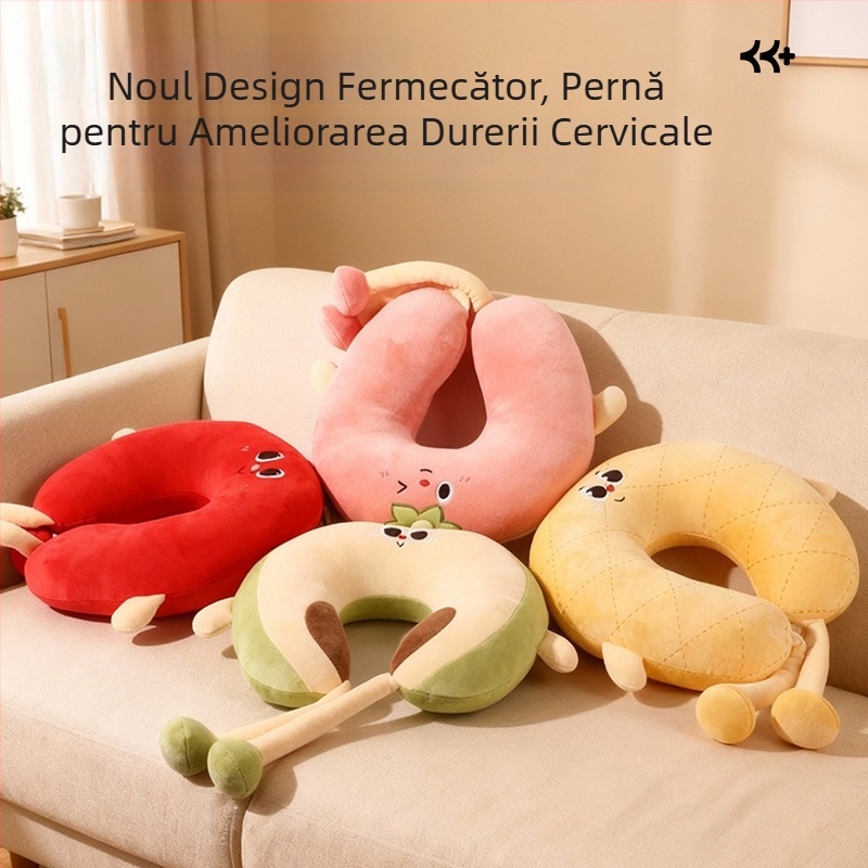 Pernă de gât în formă de U, drăguță, cu umplutură PP, design pentru cupluri, pentru călătorii și birou