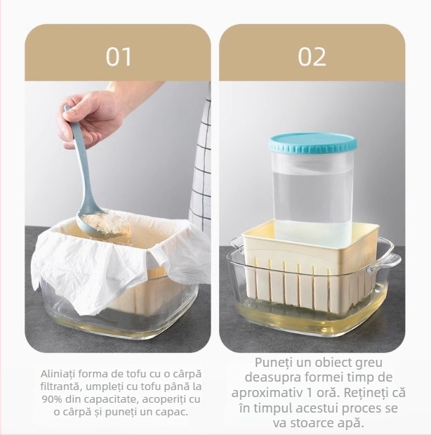 Formă de tofu pentru uz casnic, de calitate alimentară – set pentru începători: formă de tofu și presă pentru eliminarea apei, recipient din plastic, ustensilă de bucătărie