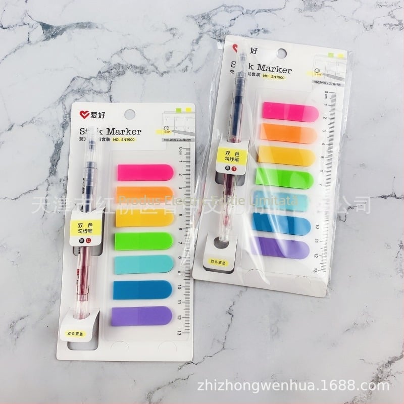 SN1900 Set cu notițe fluorescente, pix cu două culori pentru contur și bloc-notes 7×40×12 mm