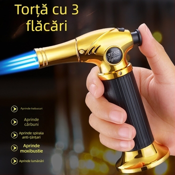 AT-502 Torță de sudură cu trei flăcări, arzător rezistent la vânt, pentru grătar în aer liber și bucătărie