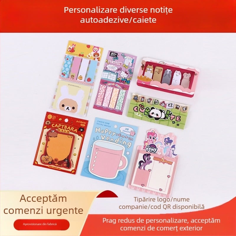 Note lipicioase personalizate pentru agende, etichete de marcare complet aderente, note de corectură detașabile, note memo colorate