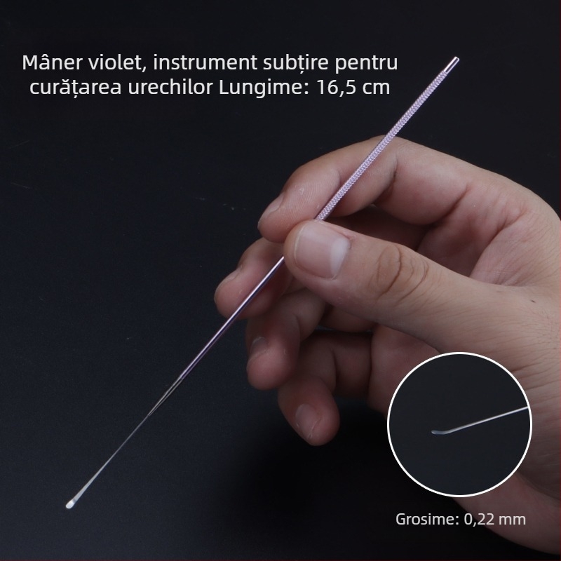ALJ6 Set profesional pentru curățarea urechilor, mâner din aluminiu, vârfuri mari și mici pentru urechi, lingură cu cap de ciupercă, bețișoare din bumbac