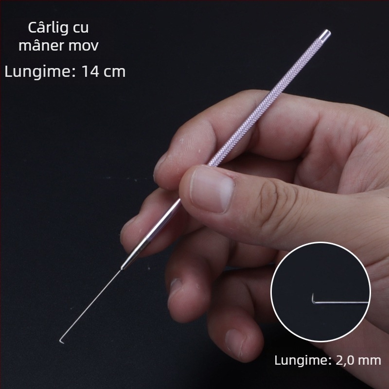 ALJ6 Set profesional pentru curățarea urechilor, mâner din aluminiu, vârfuri mari și mici pentru urechi, lingură cu cap de ciupercă, bețișoare din bumbac