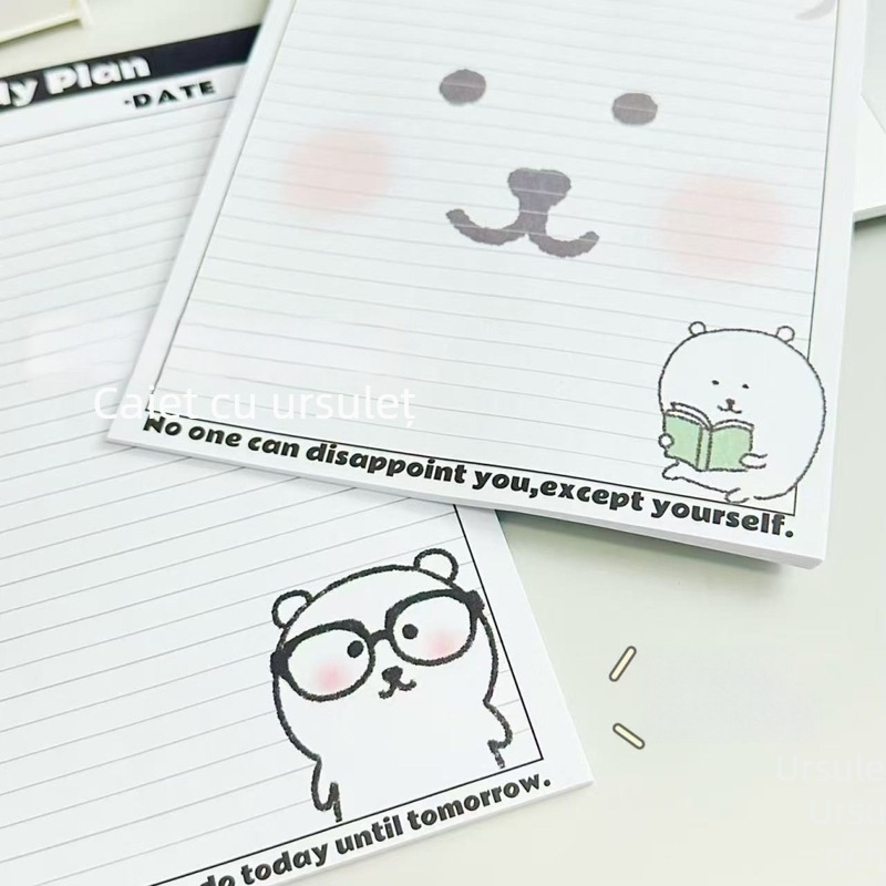 B5 notebook minimalist cu ursuleț drăguț, pagini liniate și note adezive — jurnal ilustrat pentru elevi