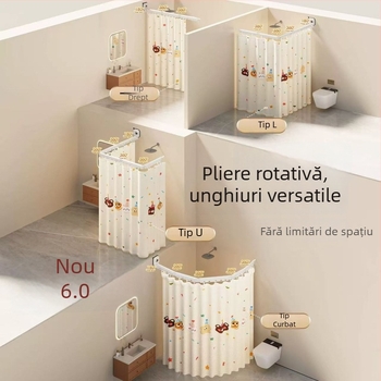 Perdea de duș pliabilă cu ventuze, fără găuri, impermeabilă, separator baie uscat–ud