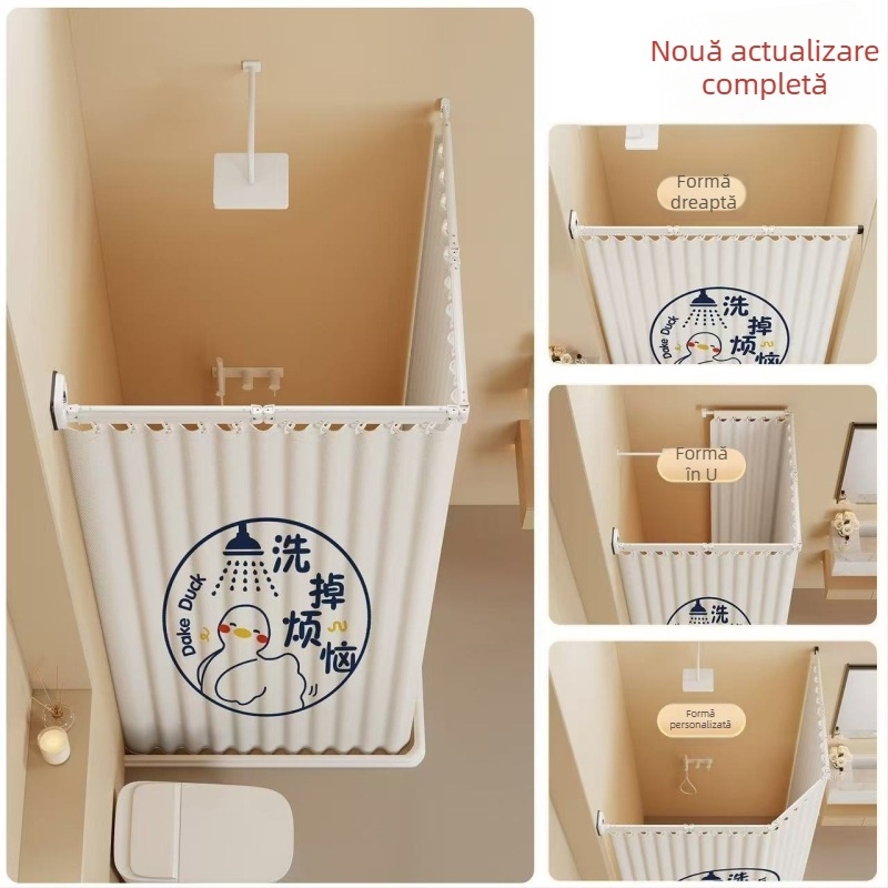 Perdea de duș pliabilă cu ventuze, fără găuri, impermeabilă, separator baie uscat–ud