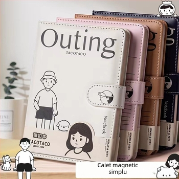 Maihe x TacoTaco — caiet cu închidere magnetică, A5, pagini colorate, copertă PU, jurnal japonez retro