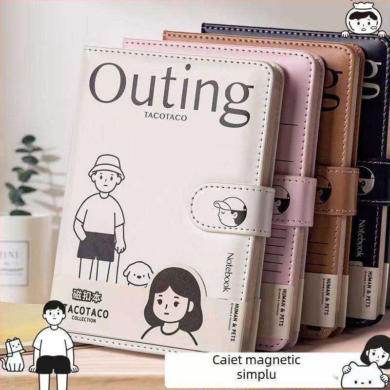 Maihe x TacoTaco — caiet cu închidere magnetică, A5, pagini colorate, copertă PU, jurnal japonez retro