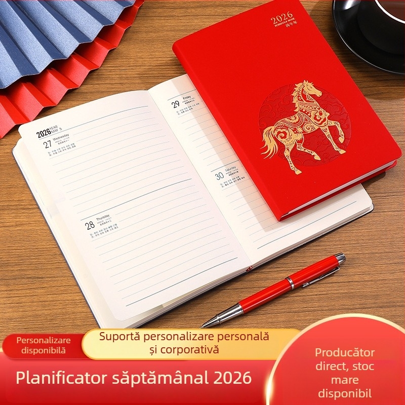 Planificator personalizat Anului Calului 2026 — calendar și notebook, o pagină pe zi