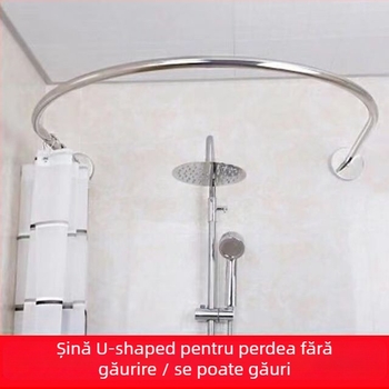 Bară de duș în formă de U, fără găuri, extensibilă, impermeabilă și antifungică