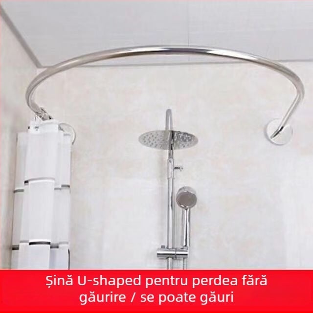 Bară de duș în formă de U, fără găuri, extensibilă, impermeabilă și antifungică