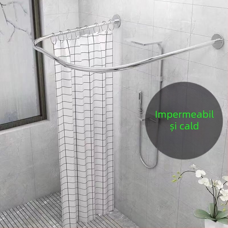 Bară de duș în formă de U, fără găuri, extensibilă, impermeabilă și antifungică