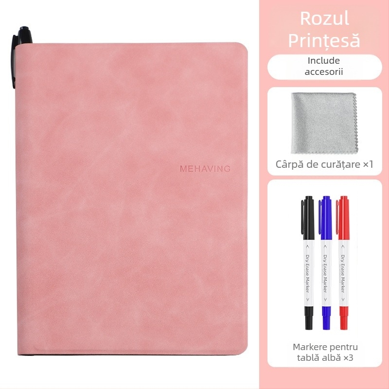 Caiet A5 din piele PU, cu două fețe, pentru tablă albă, pagini ștergibile și imprimare a logo-ului