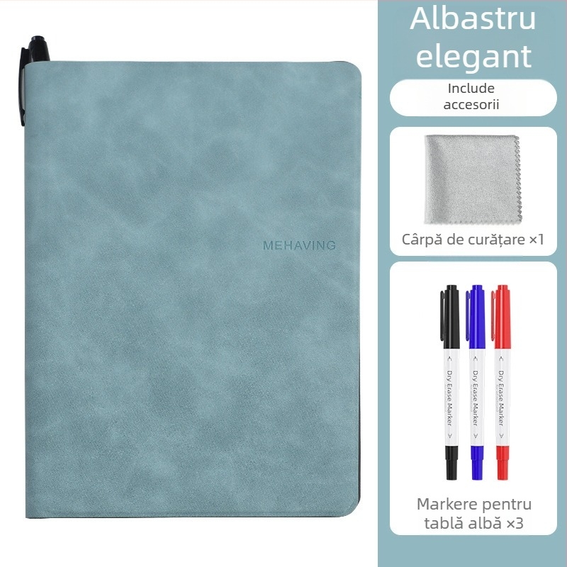 Caiet A5 din piele PU, cu două fețe, pentru tablă albă, pagini ștergibile și imprimare a logo-ului