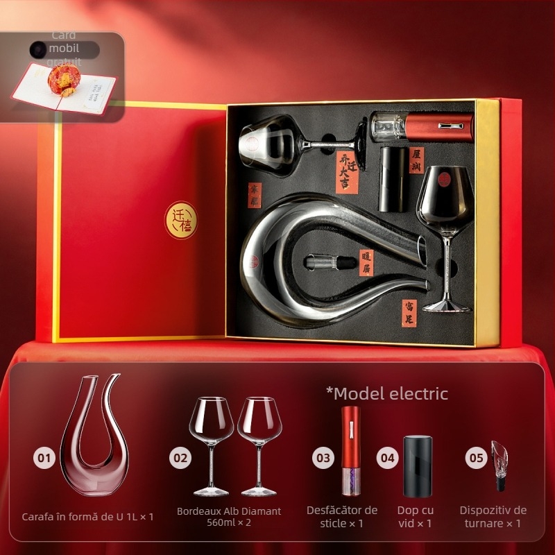 Bon set cristal Burgundy pentru vin cu decantator și pahare înalte, 2 piese în cutie cadou
