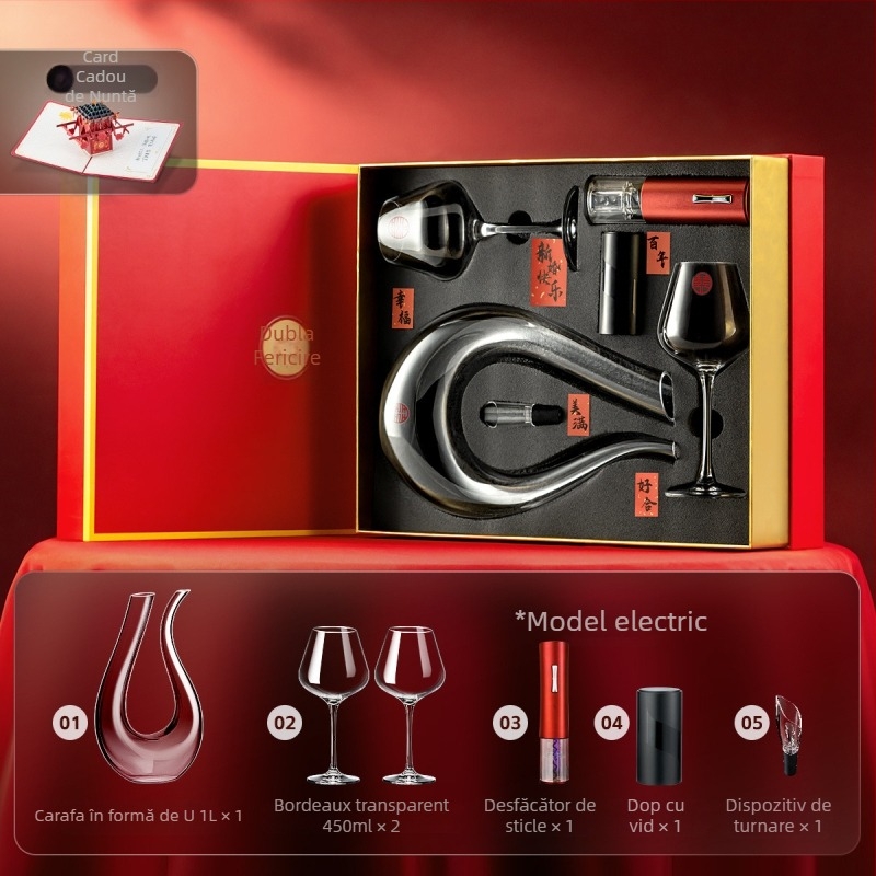 Bon set cristal Burgundy pentru vin cu decantator și pahare înalte, 2 piese în cutie cadou