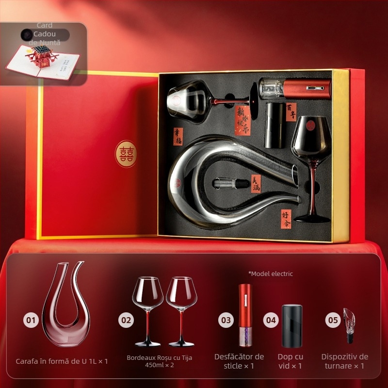 Bon set cristal Burgundy pentru vin cu decantator și pahare înalte, 2 piese în cutie cadou
