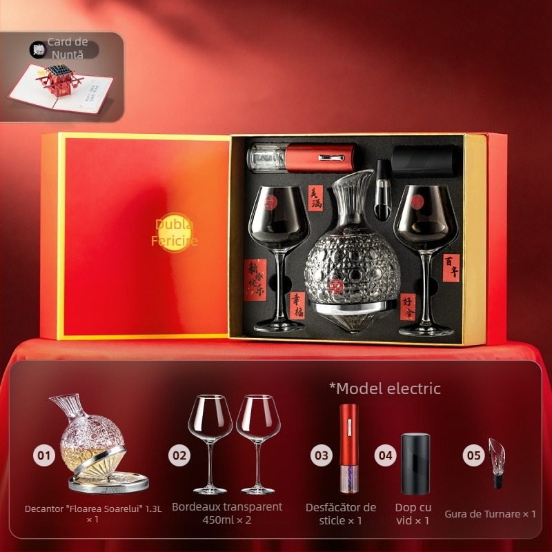 Bon set cristal Burgundy pentru vin cu decantator și pahare înalte, 2 piese în cutie cadou