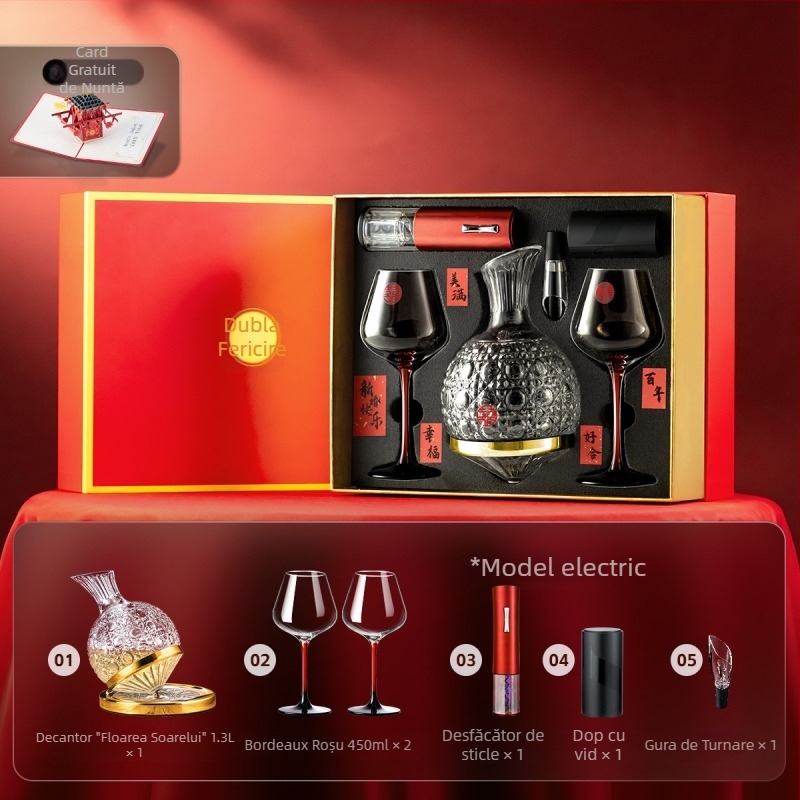 Bon set cristal Burgundy pentru vin cu decantator și pahare înalte, 2 piese în cutie cadou
