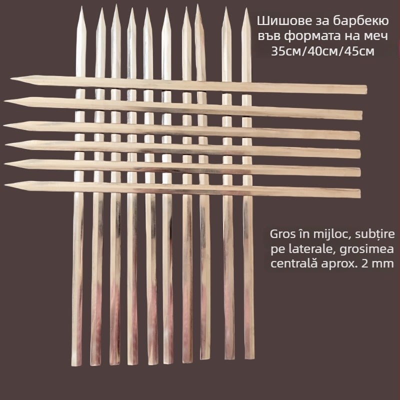Bețe de grătar din oțel inoxidabil, bețe plate în formă de sabie pentru miel, unelte metalice pentru grătar