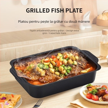 Tigaie-grătar dreptunghiular pentru pește, compatibilă cu plita cu inducție – oțel carbon, grătar exterior, calitate comercială