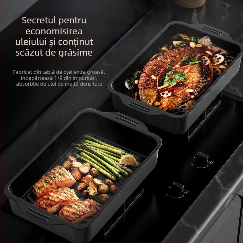 Tigaie-grătar dreptunghiular pentru pește, compatibilă cu plita cu inducție – oțel carbon, grătar exterior, calitate comercială