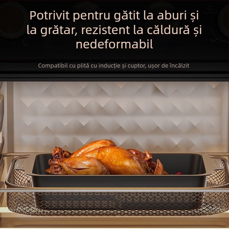 Tigaie-grătar dreptunghiular pentru pește, compatibilă cu plita cu inducție – oțel carbon, grătar exterior, calitate comercială