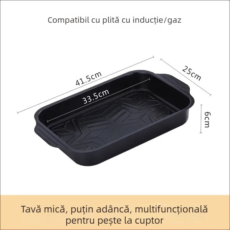 Tigaie-grătar dreptunghiular pentru pește, compatibilă cu plita cu inducție – oțel carbon, grătar exterior, calitate comercială