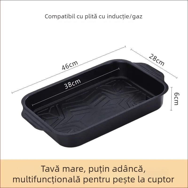 Tigaie-grătar dreptunghiular pentru pește, compatibilă cu plita cu inducție – oțel carbon, grătar exterior, calitate comercială
