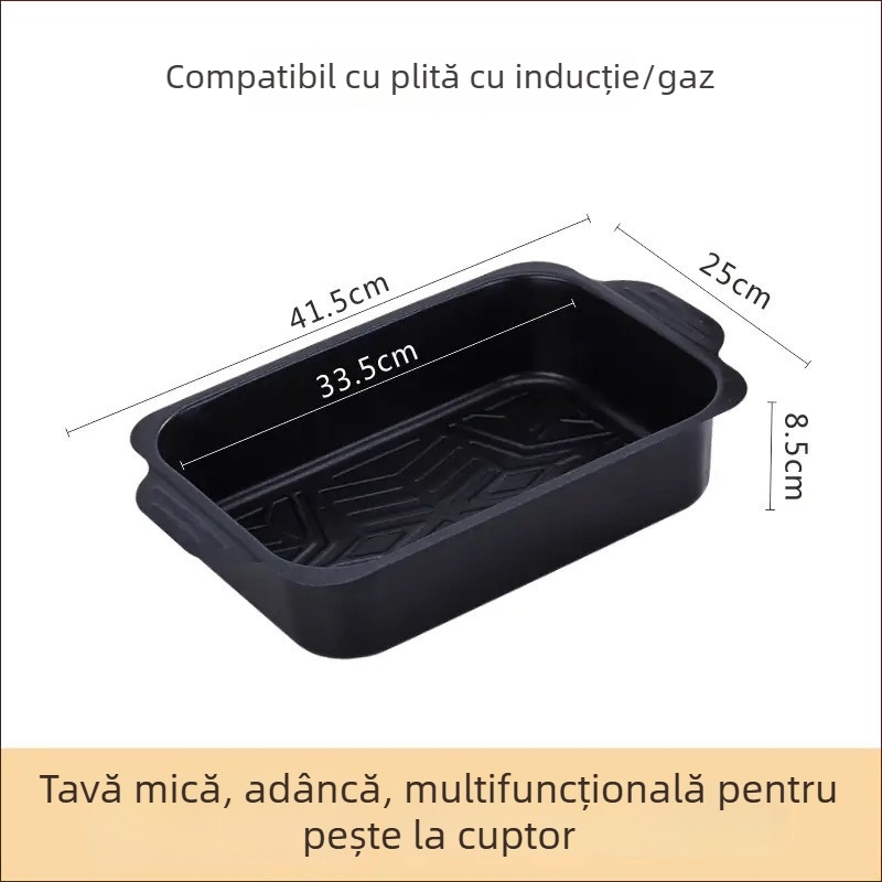 Tigaie-grătar dreptunghiular pentru pește, compatibilă cu plita cu inducție – oțel carbon, grătar exterior, calitate comercială