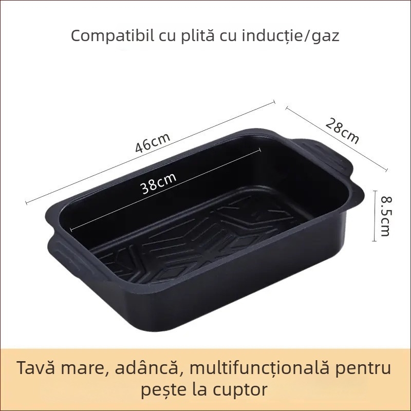 Tigaie-grătar dreptunghiular pentru pește, compatibilă cu plita cu inducție – oțel carbon, grătar exterior, calitate comercială
